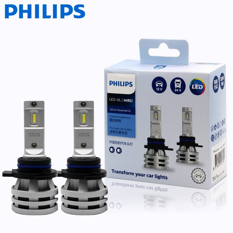 Philips LED H4 9003 Ultinon Essential LED Gen2 12V/24V 21W LED G2 6500K  Bulb Fashion White Auto Headlight 11342UE2X2 (Pack of 2)
