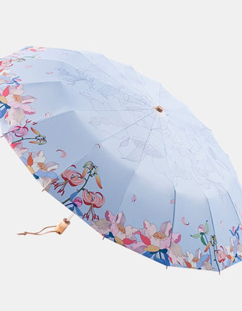 Load image into Gallery viewer, Revolight Apparel &amp; Accessories Blue outside pattern Fashionable Folding Womens Flower Umbrella Wooden Handle
