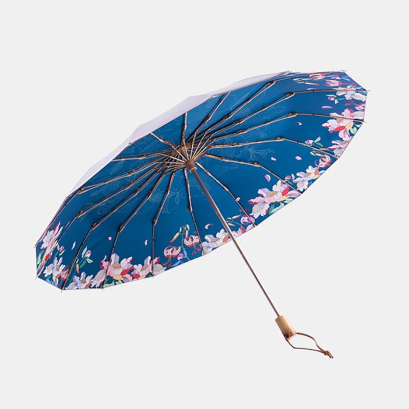 Revolight Apparel & Accessories Navy inside pattern Fashionable Folding Womens Flower Umbrella Wooden Handle