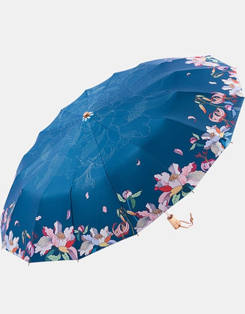 Load image into Gallery viewer, Revolight Apparel &amp; Accessories Navy outside pattern Fashionable Folding Womens Flower Umbrella Wooden Handle
