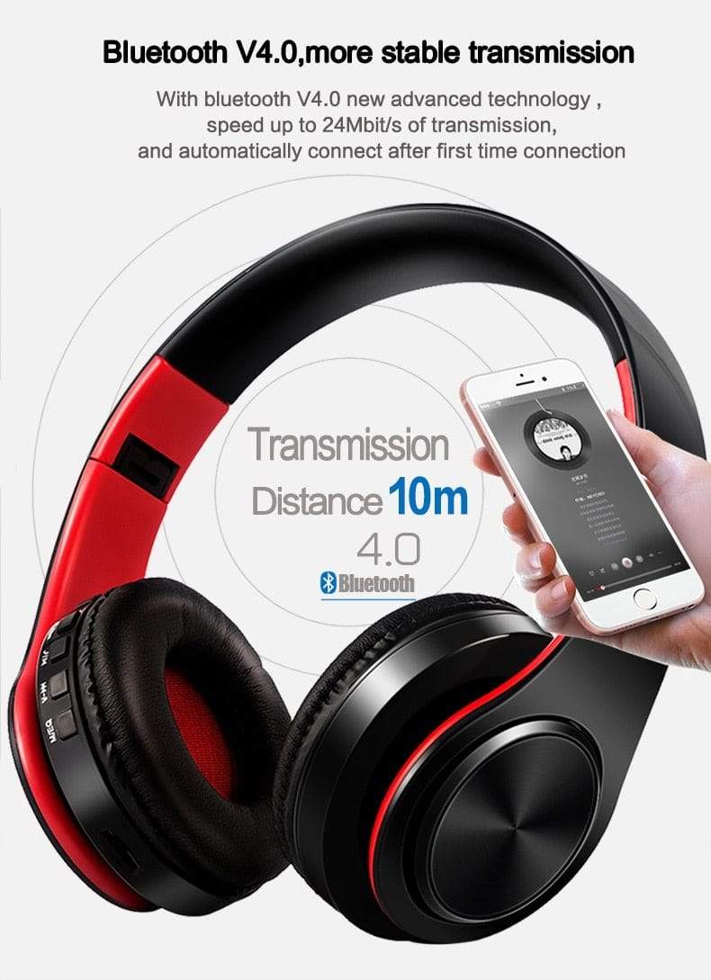 HIFI Stereo Headphones Bluetooth Music Support SD Card FM Radio