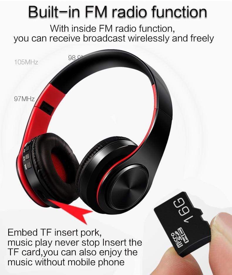 HIFI Stereo Headphones Bluetooth Music Support SD Card FM Radio