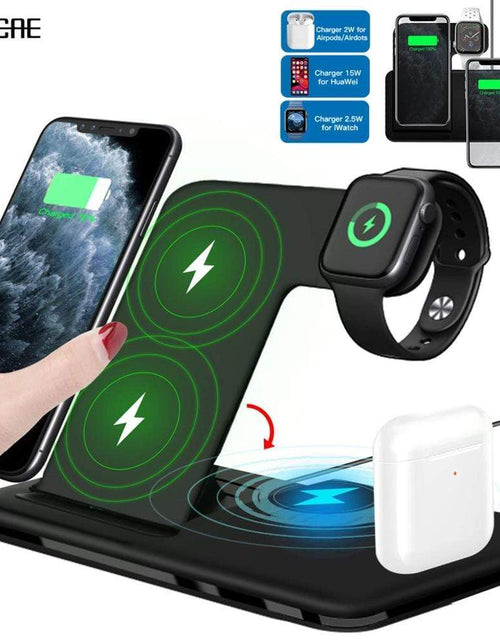 Load image into Gallery viewer, Revolight Electronics 15W Qi Fast Wireless Charger Stand For iPhone 11 12 X 8 Apple Watch 4 in 1 Foldable Charging Dock Station for Airpods Pro iWatch
