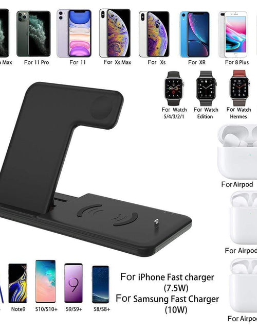 Load image into Gallery viewer, Revolight Electronics 15W Qi Fast Wireless Charger Stand For iPhone 11 12 X 8 Apple Watch 4 in 1 Foldable Charging Dock Station for Airpods Pro iWatch

