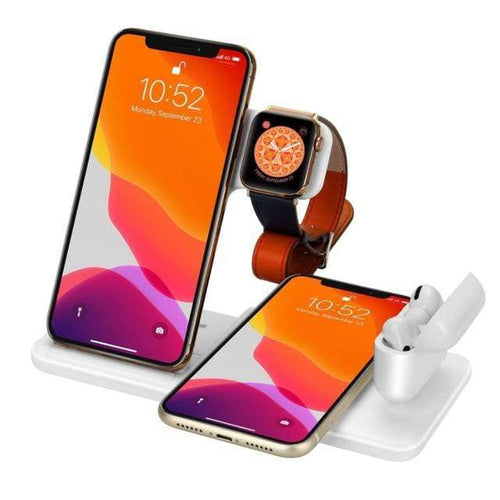 Load image into Gallery viewer, Revolight Electronics Style1 15W White 15W Qi Fast Wireless Charger Stand For iPhone 11 12 X 8 Apple Watch 4 in 1 Foldable Charging Dock Station for Airpods Pro iWatch
