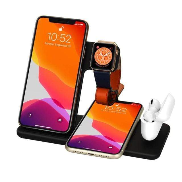 Revolight Electronics Style1 15W Black / CN 15W Qi Fast Wireless Charger Stand For iPhone 11 12 X 8 Apple Watch 4 in 1 Foldable Charging Dock Station for Airpods Pro iWatch