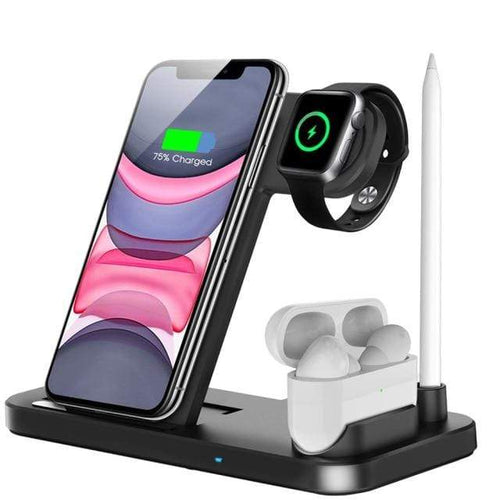 Load image into Gallery viewer, Revolight Electronics Style2 10W Black / CN 15W Qi Fast Wireless Charger Stand For iPhone 11 12 X 8 Apple Watch 4 in 1 Foldable Charging Dock Station for Airpods Pro iWatch
