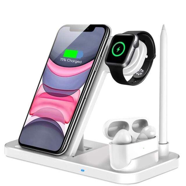 Revolight Electronics Style2 10W White / CN 15W Qi Fast Wireless Charger Stand For iPhone 11 12 X 8 Apple Watch 4 in 1 Foldable Charging Dock Station for Airpods Pro iWatch
